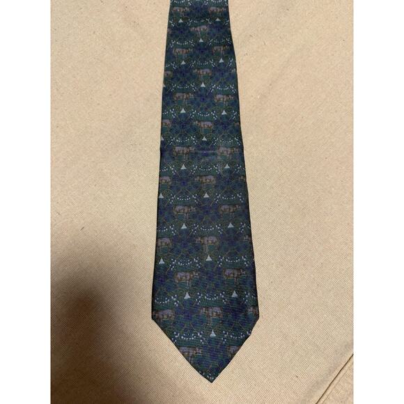 Vintage Christian Dior Monsieur Tie Mens Silk Green Rhino Animal Print Made USA